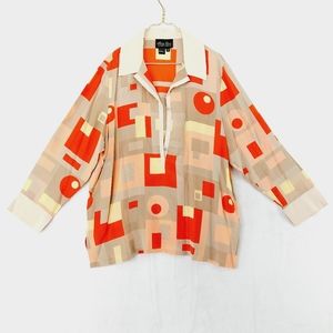 Jerry Lewis Silk Geometric Buttons Long Sleeve Collared Blouse P3510